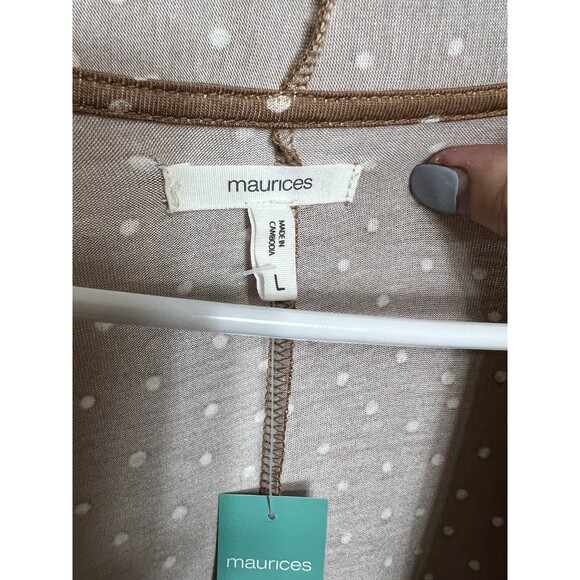 Maurices Light Weight Long Sleeve Open Front Cardigan Brown Polka Dot Large New - Picture 3 of 8
